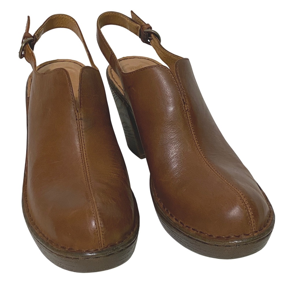 Born Flowers Leather Slingback Wedge Clogs Earthy Boho Hippie Cabincore Size 10